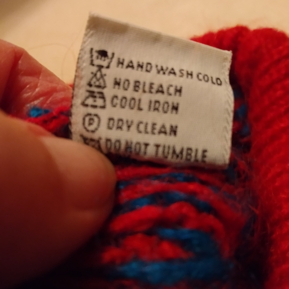 Benetton sweater. Long. Raspberry, teal. Size M - Picture 5 of 5